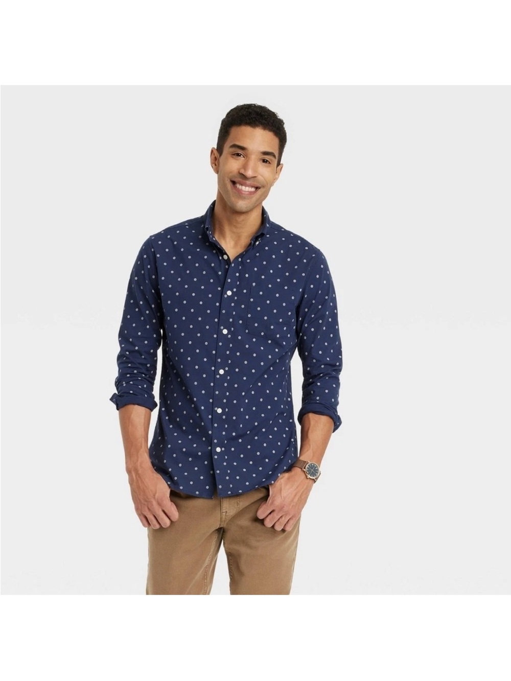 Target Men's Navy Dot Casual Button-Down Shirt